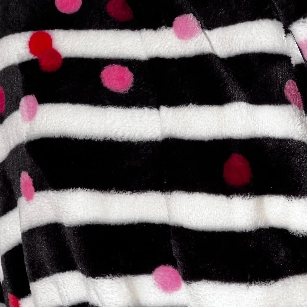 NWT Kate Spade Stripe black white  Polka Dot Robe chenille plush size Xs/small